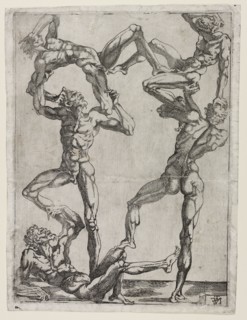 Pyramid of Five Men, c. 1543. Juste de Juste (French, 1505-1559). Etching; sheet: 29 x 21.7 cm (11