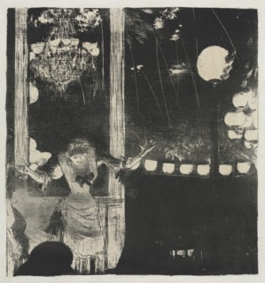 Mlle Bécat at the Café des Ambassadeurs, 1877-1878. Edgar Degas (French, 1834-1917). Lithograph;