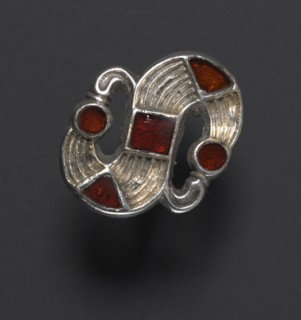 S-Shaped Fibula, 500s. Frankish, 6th century. Silver with garnets; overall: 2.2 x 2.8 x 0.8 cm (7/8