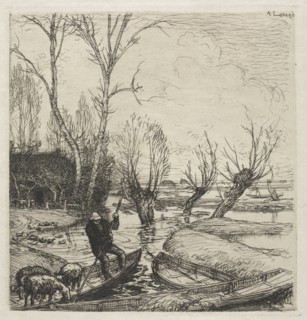 [Man in a Boat with Three Sheep]. Auguste Louis Lepère (French, 1849-1918). Etching; sheet: 32 x 24