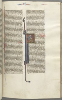 Fol. 112r, Kings II, historiated initial F, the beheading of the Amalekite, c. 1275-1300. Southern