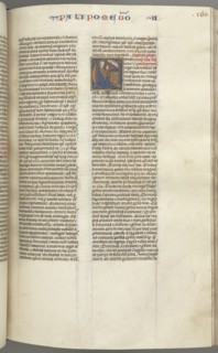 Fol. 160r, Chronicles II, historiated initial C, Solomon kneeling before an altar praying, a bust