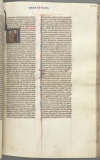 Fol. 205r, Job, historiated initial V, Job on the dungheap given a gold earring by one of his