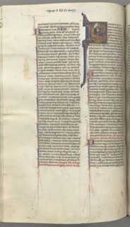 Fol. 214v, Psalm 1, historiated initial 8, David harping, c. 1275-1300. Southern France, Toulouse