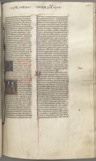 Fol. 251 r, Wisdom, historiated initial D, Solomon instructing a soldier, c. 1275-1300. Southern