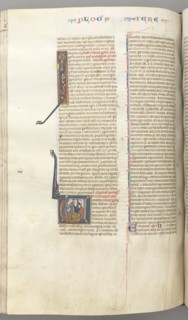 Fol. 292v, Jeremiah, historiated initial V, the stoning of Jeremiah, c. 1275-1300. Southern France,