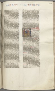 Fol. 315r, Lamentations, historiated initial E, a kneeling Jeremiah praying to a bust of God, c.