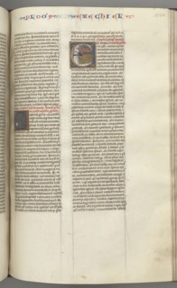Fol. 320r, Ezechiel, historiated initial E, a sleeping Ezechiel with his vision of the four beasts