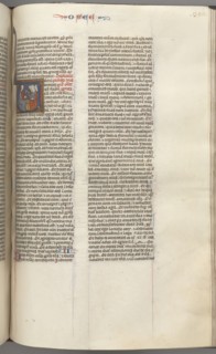 Fol. 350r, Hosea, historiated initial V, Hosea preaching to three men