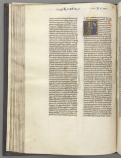 Fol. 76v, Joshua, historiated initial E, Joshua with a scroll kneeling before God, c. 1275-1300.