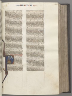 Fol. 86r, Judges, historiated initial R, Judah seated with a book talking to God, c. 1275-1300.