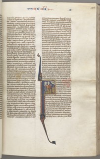 Fol. 98r, Kings I, historiated initial F, Elkanah and Hannah kneeling before an altar with God