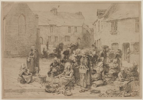 The Apple Market at Landerneau, 1878. Léon Augustin Lhermitte (French, 1844-1925). Pen and brown