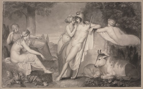 Paris and Oenone, 1791. John Flaxman (British, 1755-1826). Gray ink wash with pale black-gray ink