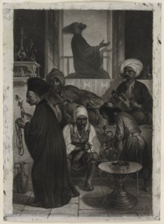 Café in Constantinople, 1847. Alexandre Bida (French, 1823-1895). Brush and black and gray ink,