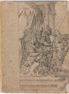 Panthea before Cyrus? (verso), 1655-1660?. Michel Dorigny (French, 1617-1665). Black chalk; sheet: