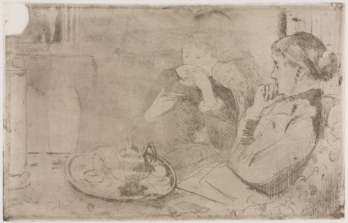 Lydia and her Mother at Tea, c. 1880. Mary Cassatt (American, 1844-1926). Softground etching and
