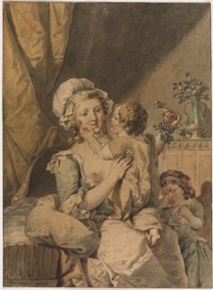 Mother with Two Children, 1788. Henri Chevaux (French, 1723-1789). Watercolor with black ink
