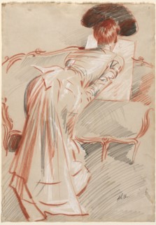 Woman (Possibly Madame Alice Hellu) Looking at a Drawing, c. 1895. Paul César Helleu (French,