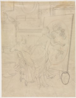 Cartoon for The Opinion of the Model. Charles Bargue (French, 1826-1883). Graphite with red colored
