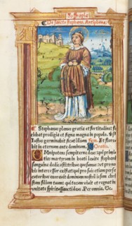 Printed Book of Hours (Use of Rome):  fol. 100v, St. Stephen, 1510. Guillaume Le Rouge (French,