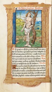 Printed Book of Hours (Use of Rome):  fol. 102v, St. Sebastian, 1510. Guillaume Le Rouge (French,
