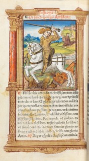 Printed Book of Hours (Use of Rome):  fol. 103v, St. George Slaying the Dragon, 1510. Guillaume Le