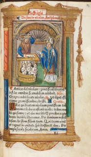 Printed Book of Hours (Use of Rome):  fol. 105r, St. Nicholas, 1510. Guillaume Le Rouge (French,