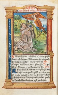 Printed Book of Hours (Use of Rome):  fol. 106v, St. Francis of Assisi, 1510. Guillaume Le Rouge