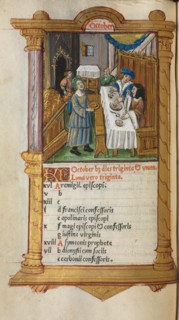 Printed Book of Hours (Use of Rome): fol. 11v, October calendar page, 1510. Guillaume Le Rouge