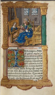 Printed Book of Hours (Use of Rome): fol.18r, St. Luke, 1510. Guillaume Le Rouge (French, Paris,