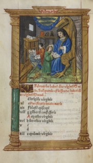 Printed Book of Hours (Use of Rome): fol. 3v, February calendar illustration, 1510. Guillaume Le
