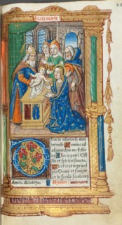 Printed Book of Hours (Use of Rome):  fol. 40r, Presentation in the Temple, 1510. Guillaume Le