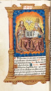Printed Book of Hours (Use of Rome):  fol. 94v, The Trinity, 1510. Guillaume Le Rouge (French,
