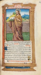 Printed Book of Hours (Use of Rome):  fol. 98r, St. John the Baptist, 1510. Guillaume Le Rouge