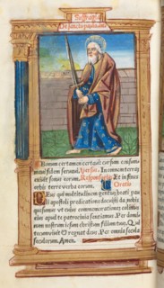 Printed Book of Hours (Use of Rome):  fol. 99v, St. Paul, 1510. Guillaume Le Rouge (French, Paris,