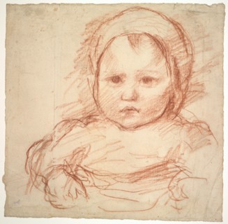 Portrait of an Infant, 1800s-1900s. Henri Cros (French, 1840-1907). Sanguine on off-white laid