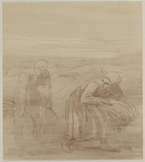 Les Glaneuses, 1800s. Alphonse Legros (French, 1837-1911). Sepia ink and wash on off-white paper,