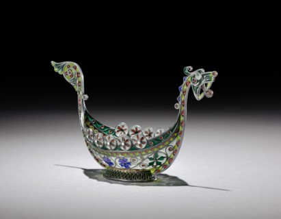 Salt Cellar, c.1890-1900. Marius Hammer (Norwegian, 1847-1927). Gilt silver, enamel; overall: 6 x