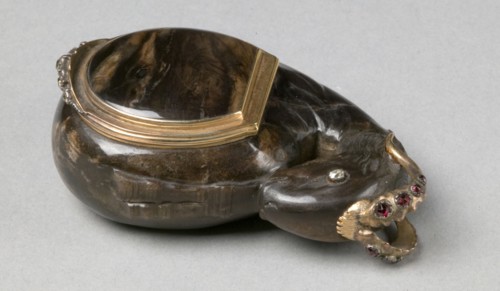 Snuff Box, c. 1700s. Germany, Berlin, 18th century. Dark brown stone, gold; overall: 2.9 x 7.6 cm