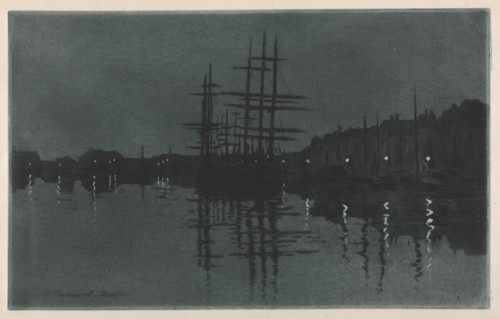 Effect of Moon at Dieppe, c. 1885. Henri Charles Guérard (French, 1846-1897). Color aquatint and