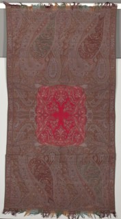 Long Shawl in a Vegetal Style with Coral Center, 1848-1852. Austria, England, France, or Scotland,