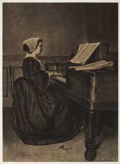 Woman at the Spinet, 1860. François Bonvin (French, 1817-1887). Fabricated black chalk with touches