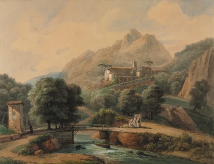 Paysage Italien: L'Abbaye et Les Religieux, late 1800s-1900s. Jean-Victor Bertin (French,