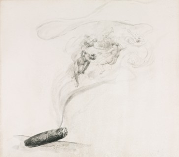 Dans la Fumé, 1800s. Jehan-Georges Vibert (French, 1840-1902). Gray wash with extensive point of