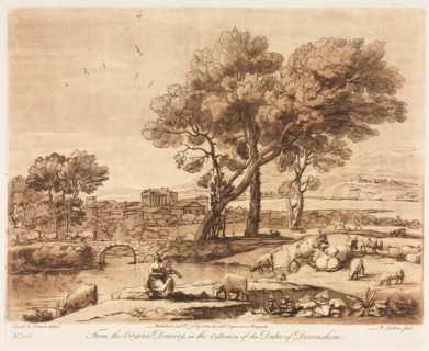 Liber Veritatis:  No. 135, A Landscape, with Buildings, Mercury Stealing Admetuss' Cattle from