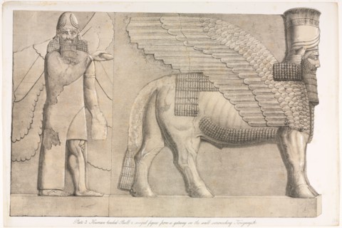 Monuments of Ninevah: Plate 3, Human-headed Bull and Winged Figure from a Gateway in the Wall