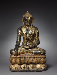 Seated Buddha, 1100s. Burma (Myanmar). Gilt lacquer on solid wood; overall: 100 x 62 x 30 cm (39