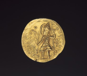 Golden Dinar, 200s. India, Kushan, Vasudeva II, 3rd century. Gold; diameter: 2.4 x 0.1 cm (15/16 x