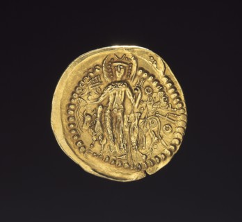 Golden Dinar, 200s. India, Kushan, Vasudeva II, 3rd century. Gold; diameter: 2.4 x 0.1 cm (15/16 x